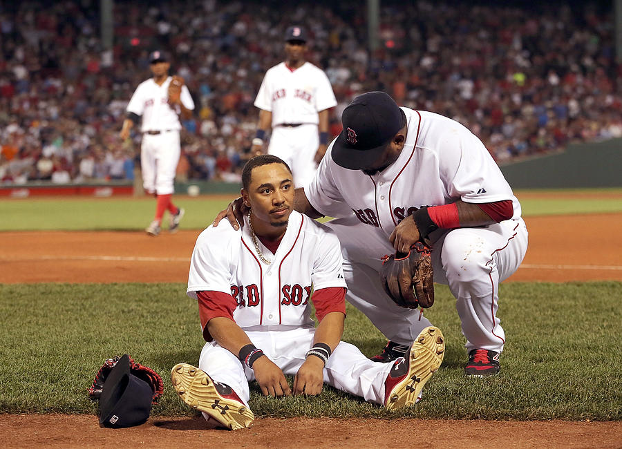 Mookie Betts and Pablo Sandoval Photograph by Jim Rogash