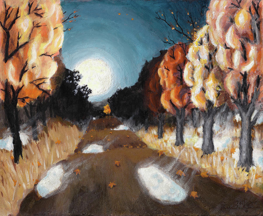 Fall Painting - Moonlit Autumn Night by Ever Billotte