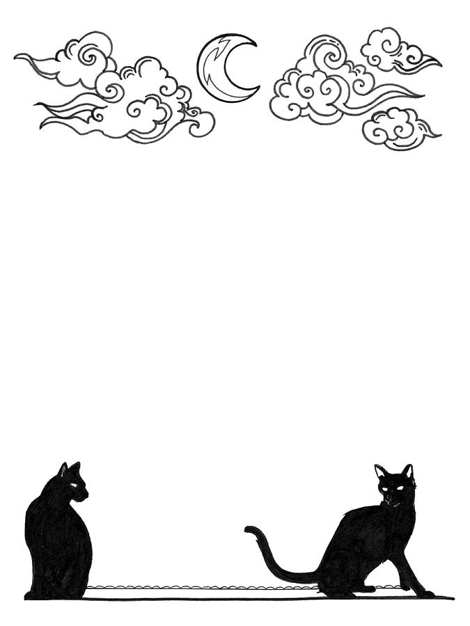 Moon and Cats page border Drawing by Katherine Nutt