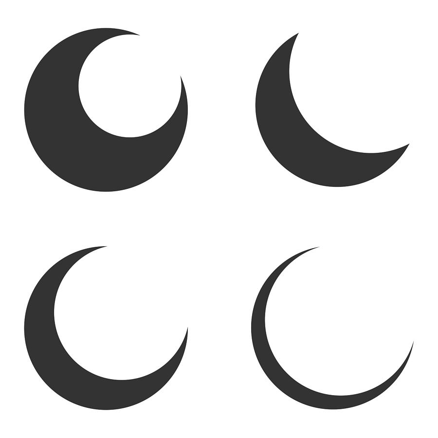 Moon and Crescent Icon Set Vector Design on White Background. Drawing by Designer29