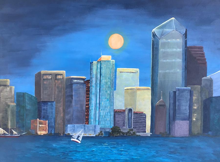 Moon and Skyline Painting by Deborah Naves