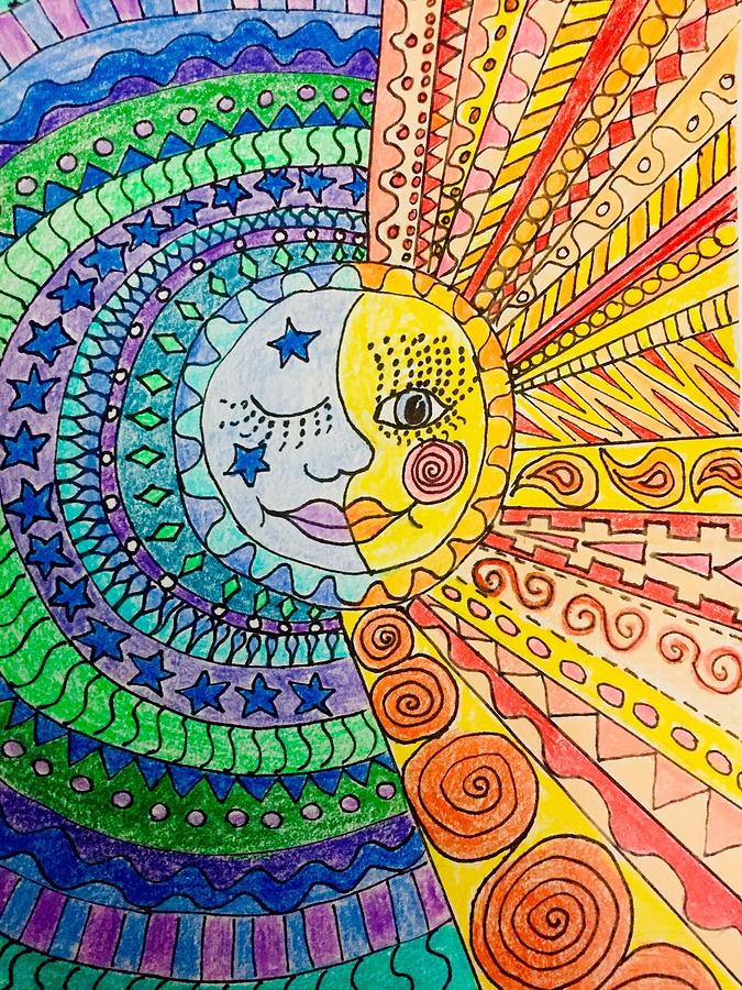 Moon and Sun Drawing by Ellen Levinson