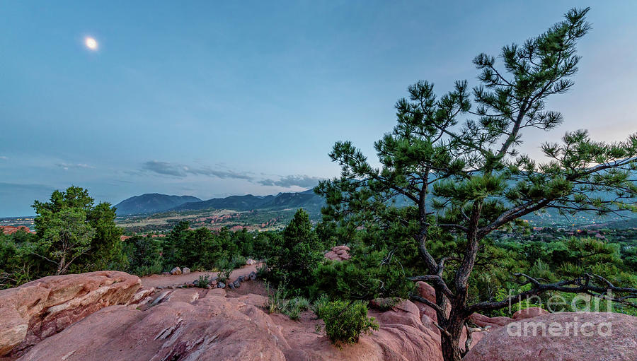 Moon At Garden Of Gods Pano Photograph by Jennifer White