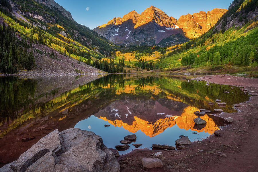 Mountain Photograph - Moon At Maroon Bells by Darren White