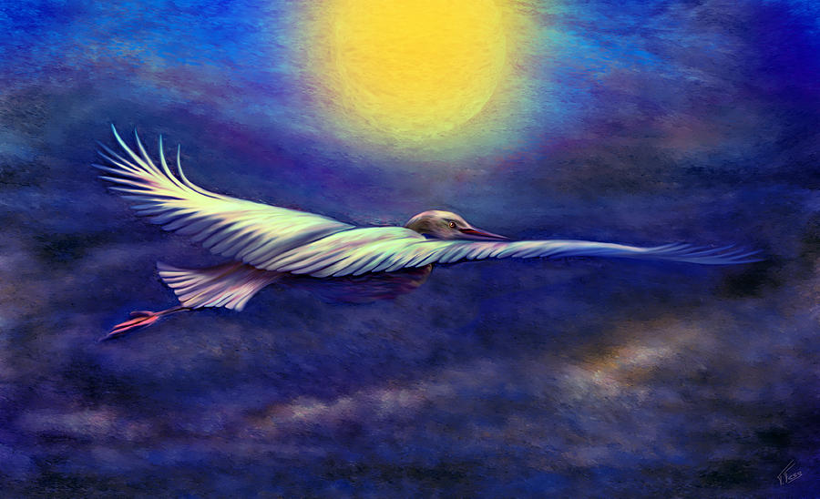 Moon Bird Painting by Tatiana Fess