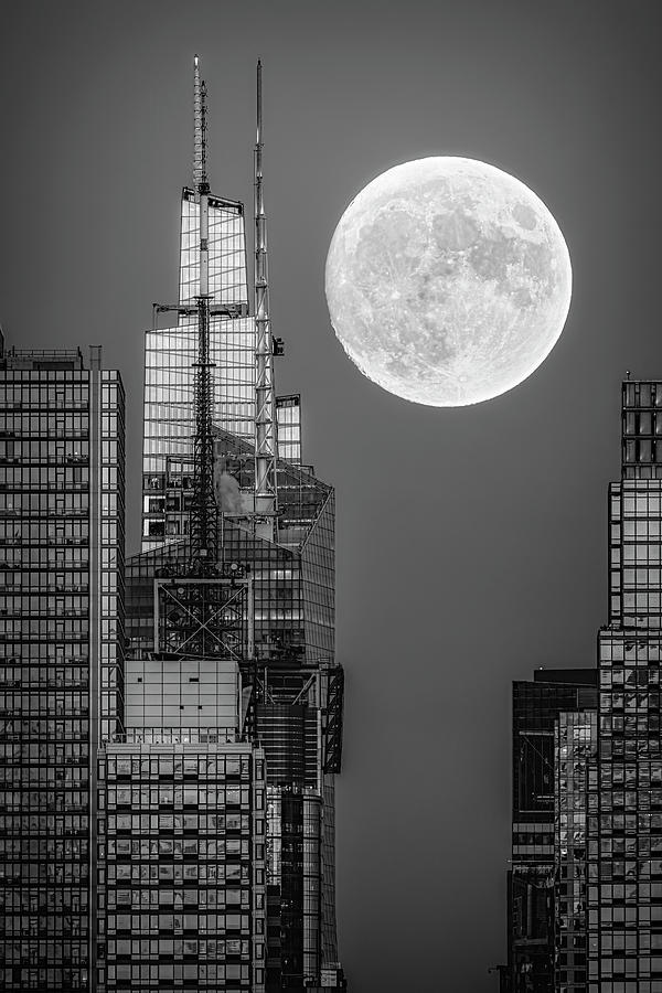 Moon By The Summit NYC BW Photograph by Susan Candelario