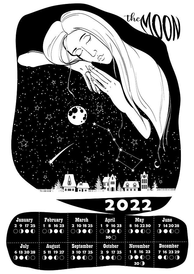 Moon Phase Calendar October 2022 Moon Calendar 2022 / Lunar Calendar 2022 / Est / Moon Phase Calendar /  Astrology Calendar / Christma Digital Art By Svitlana Ostrovska And Olena  Mishyna
