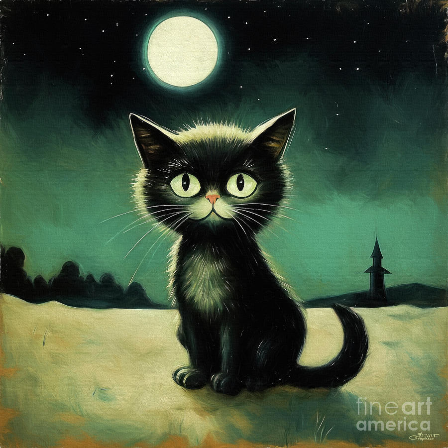 Moon Cat Digital Art by Jutta Maria Pusl