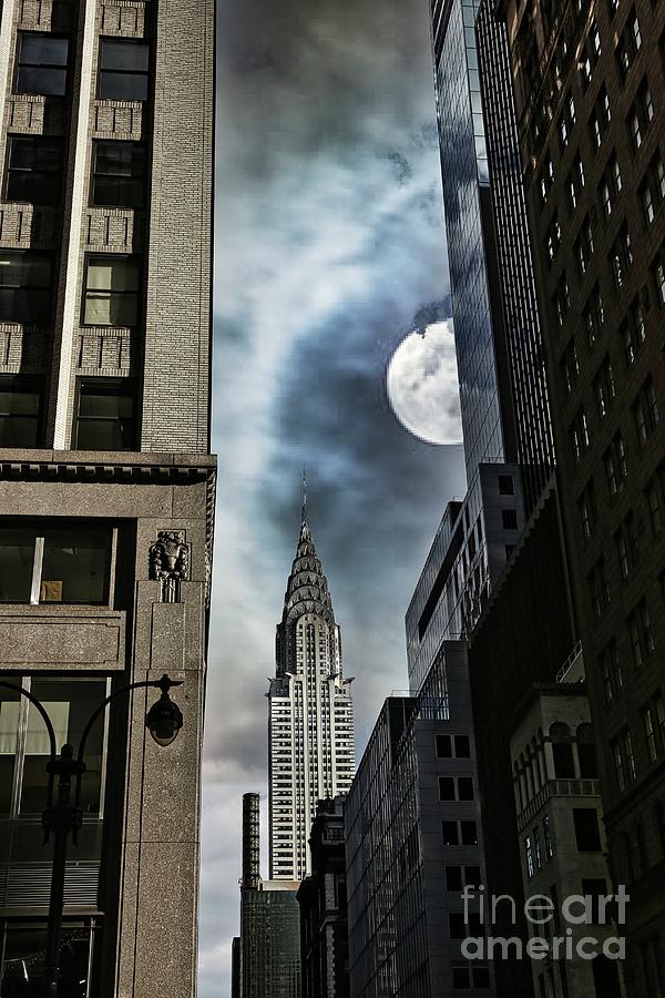 Moon Chrysler Building NYC  Photograph by Chuck Kuhn