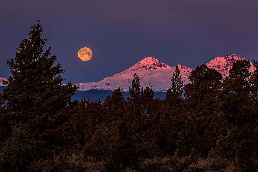 Moon Descending over the Cascades Photograph by Tim Lyden