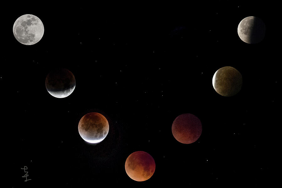 Night Sky Photograph - Red Moon Eclipse Phases by Alinna Lee