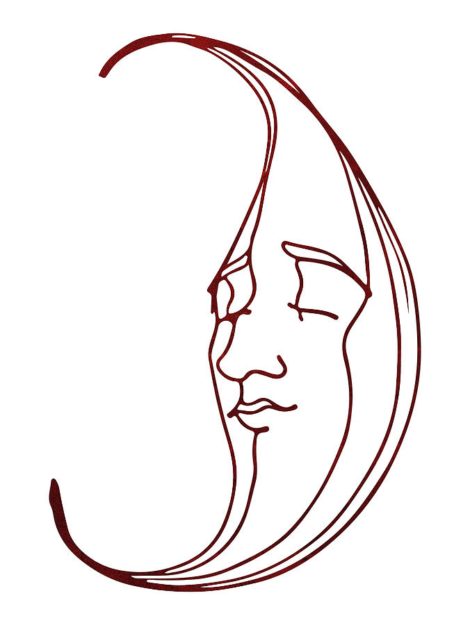 Moon Phase Drawing - Moon face sleep time vector line icon sign illustration on background red stain sleeping moon by Mounir Khalfouf