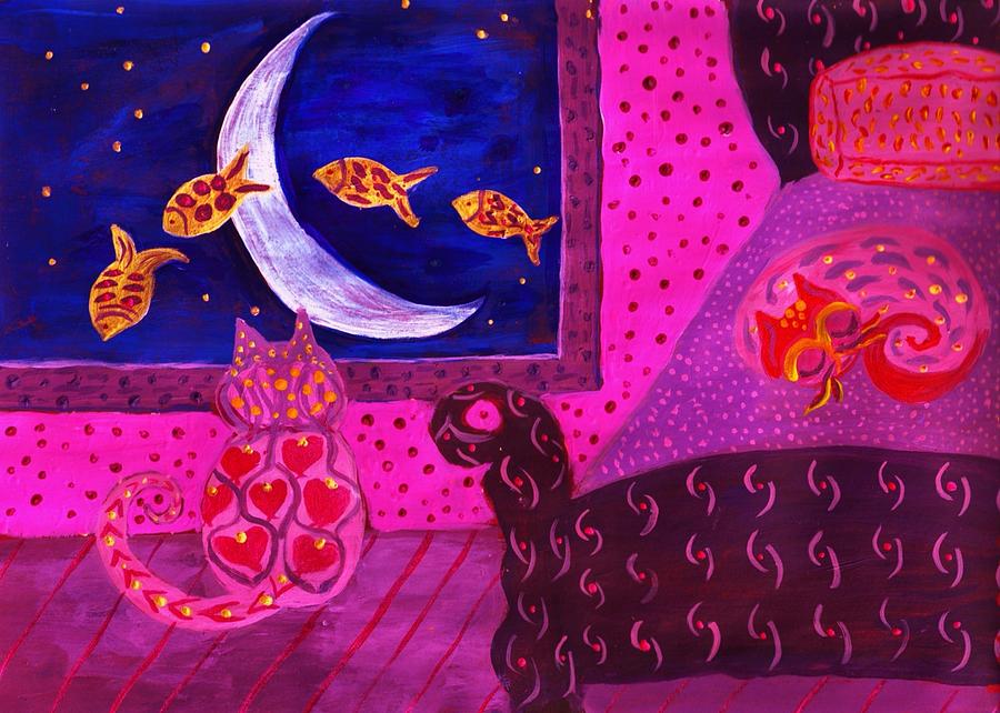 Moon Fish Painting by Linda Lavid