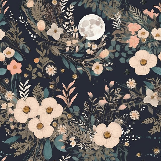 Moon Floral Pattern 2  Digital Art by Britten Adams
