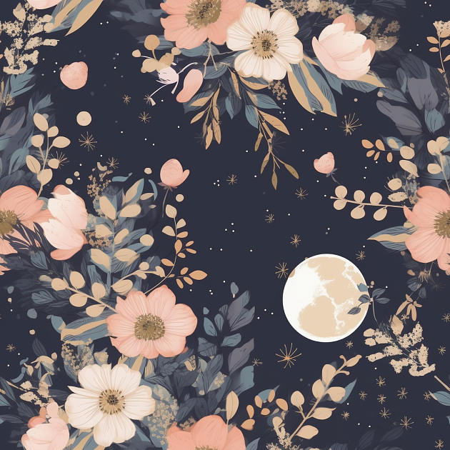 Moon Floral Pattern 3 Digital Art by Britten Adams