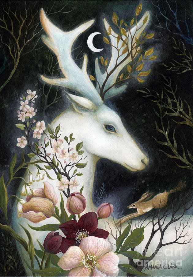 Deer Painting - Moon Glow by Amanda Clark