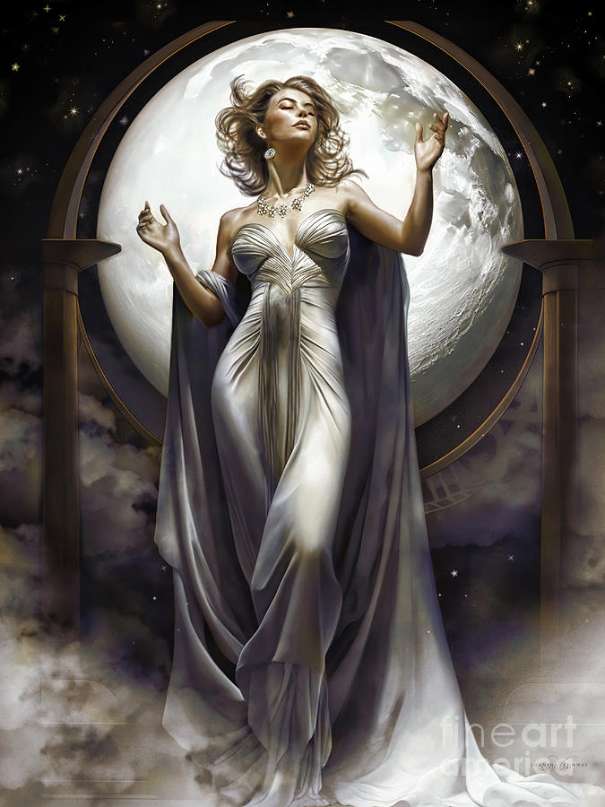 Moon Goddess - Art Deco Style Digital Art by Shanina Conway