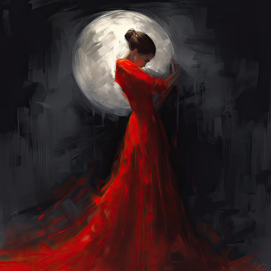 Lady In Red Digital Art - Moon Goddess Art by Lourry Legarde