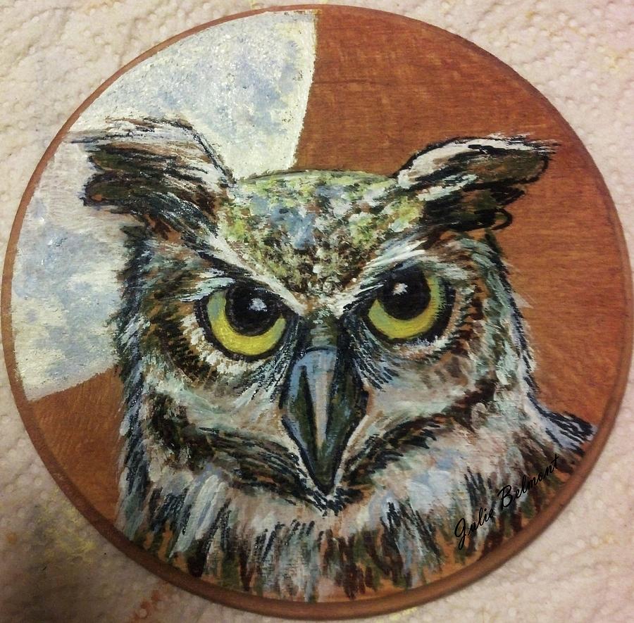 Moon Horned Owl Painting by Julie Belmont