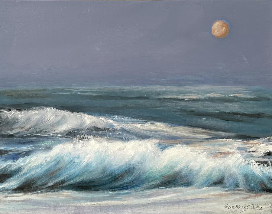 Moon in Orange Painting by Rose Mary Gates