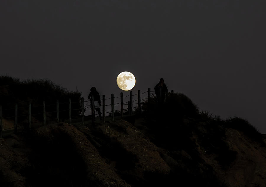 Moon Meets People at the Hill Photograph by Hyuntae Kim