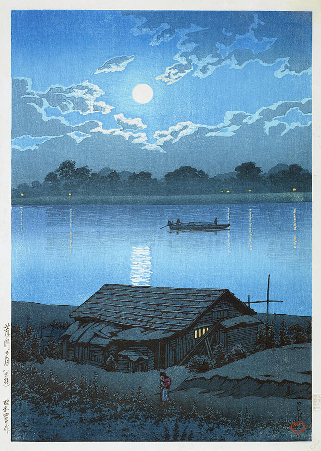 Moon on the Arakawa River in Akabane - 1929 Painting by Hasui Kawase ...