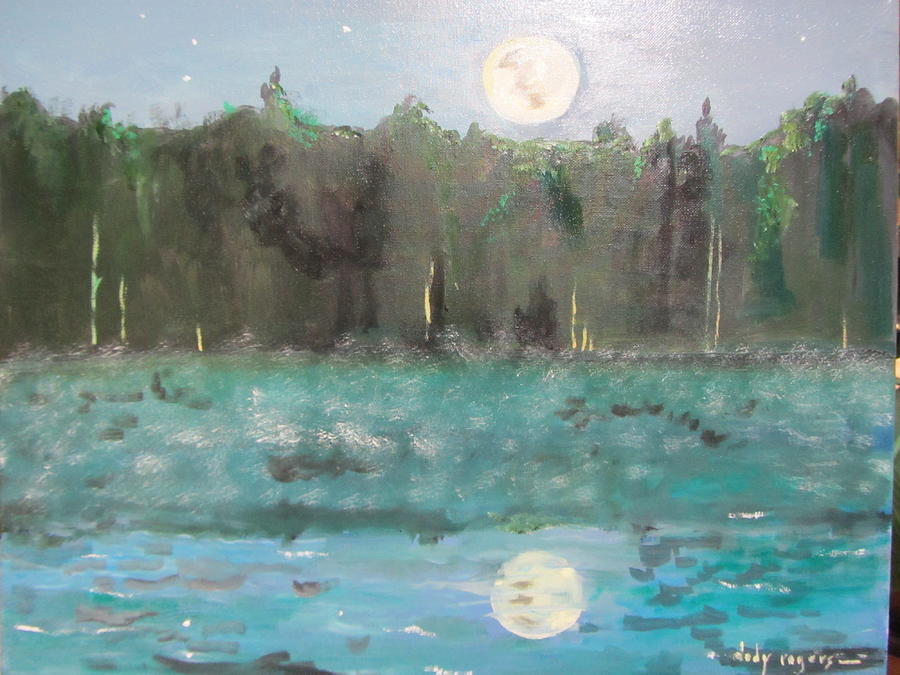 Moon on Walden Pond Painting by Dody Rogers