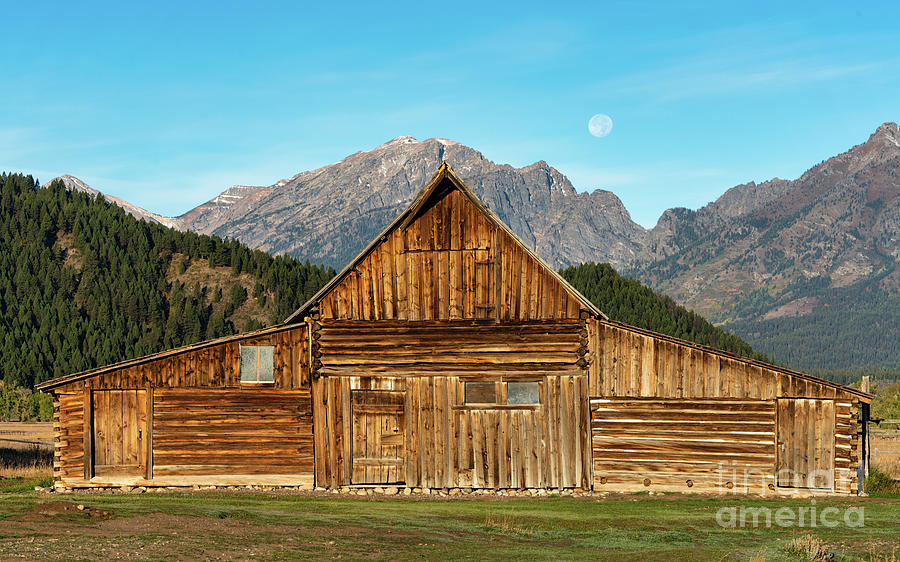 Grand Teton National Park Photograph - Moon over a barn by Izet Kapetanovic
