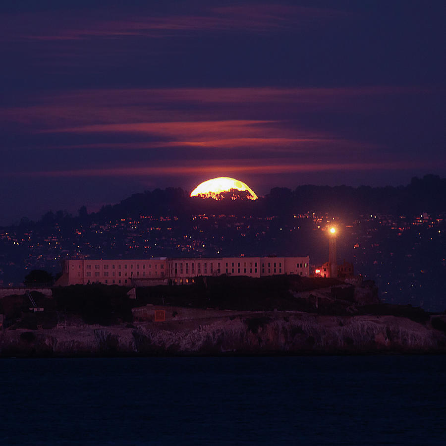 Moon Over Alcatraz Photograph by Louis Raphael