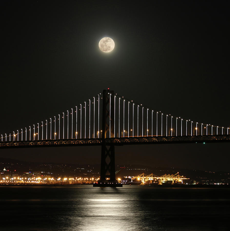 Moon Over Bay Lights Photograph by Louis Raphael
