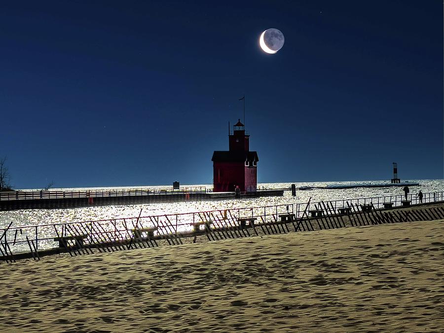 Moon Over Big Red Holland Michigan IMG_8585 HRes Photograph by Michael Thomas