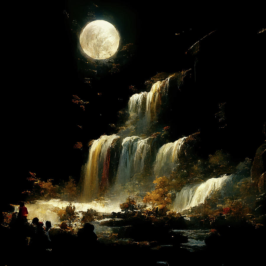 Moon Over Cascading Waterfall II Photograph by Athena Mckinzie