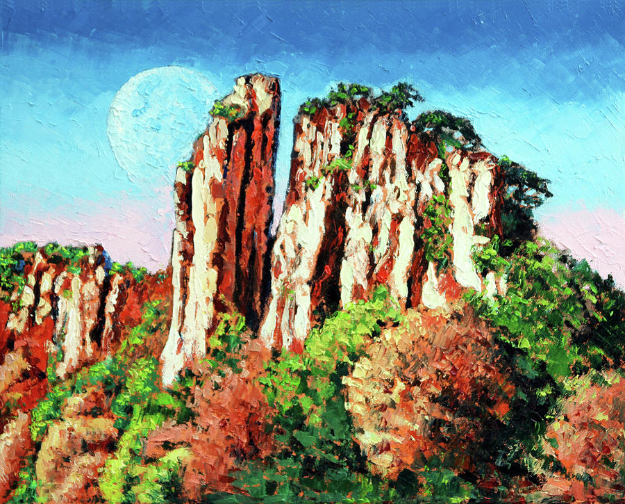 Moon Over China Painting by John Lautermilch