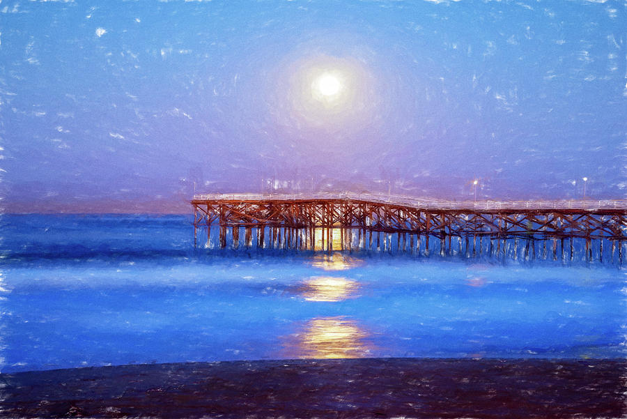 Moon Over Crystal Pier Painterly Effect Photograph by Joseph S Giacalone