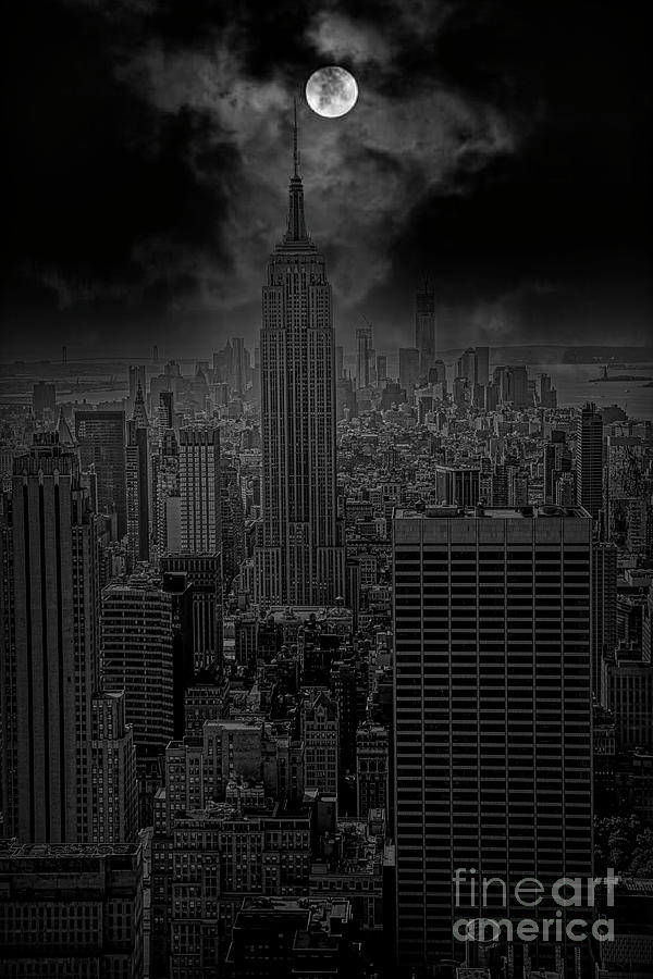 Empire State Building Photograph - Moon Over Empire State New York City  by Chuck Kuhn
