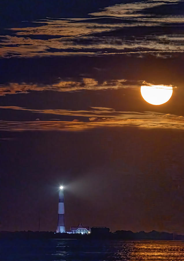 Moon over Fire Island lighthouse Photograph by Roni Chastain