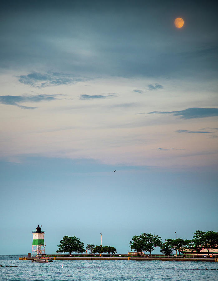 Chicago Photograph - Moon Over Guidewall Lighthouse by Greg and Chrystal Mimbs