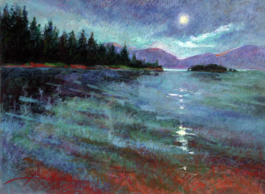Lake Pend Orielle Painting - Moon Over Lake Pend Orielle by Betty Jean Billups Lake Pend Orielle Painting - Moon Over Lake Pend Orielle by Betty Jean Billups