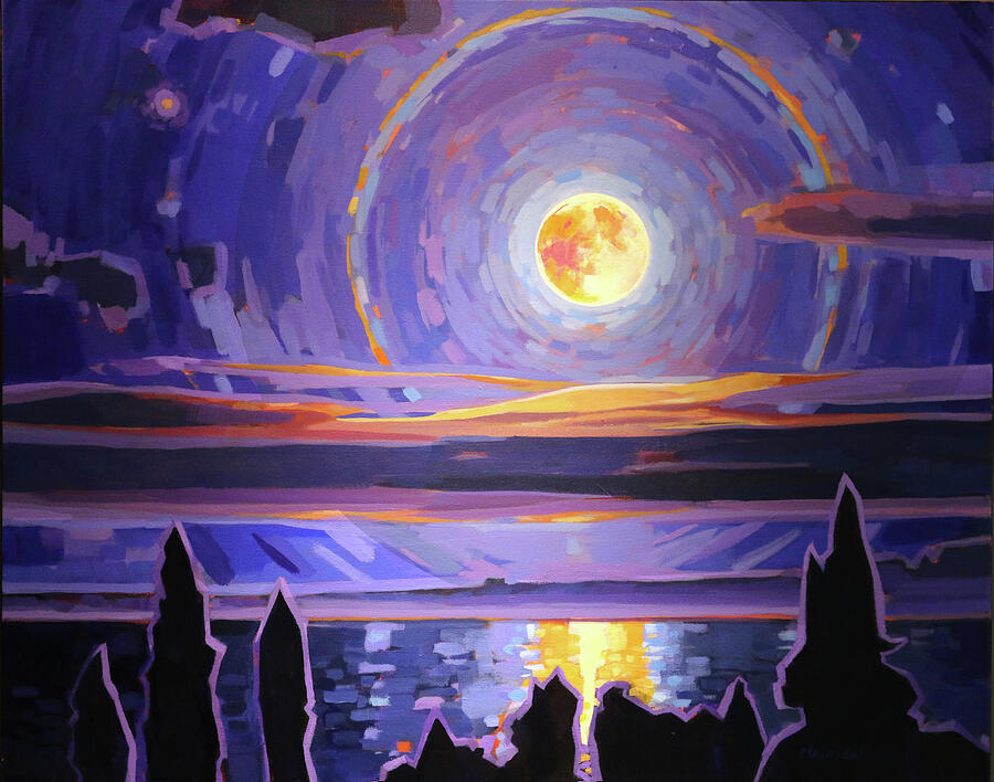 Moon over Lake Saskatoon Painting by Tim Heimdal