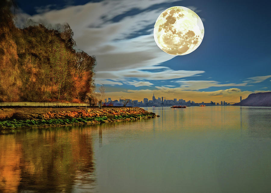 Moon Over Manhattan Digital Art by Cordia Murphy