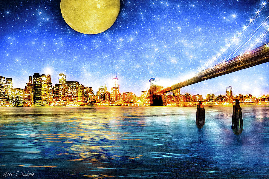 Moon Over Manhattan Mixed Media by Mark E Tisdale