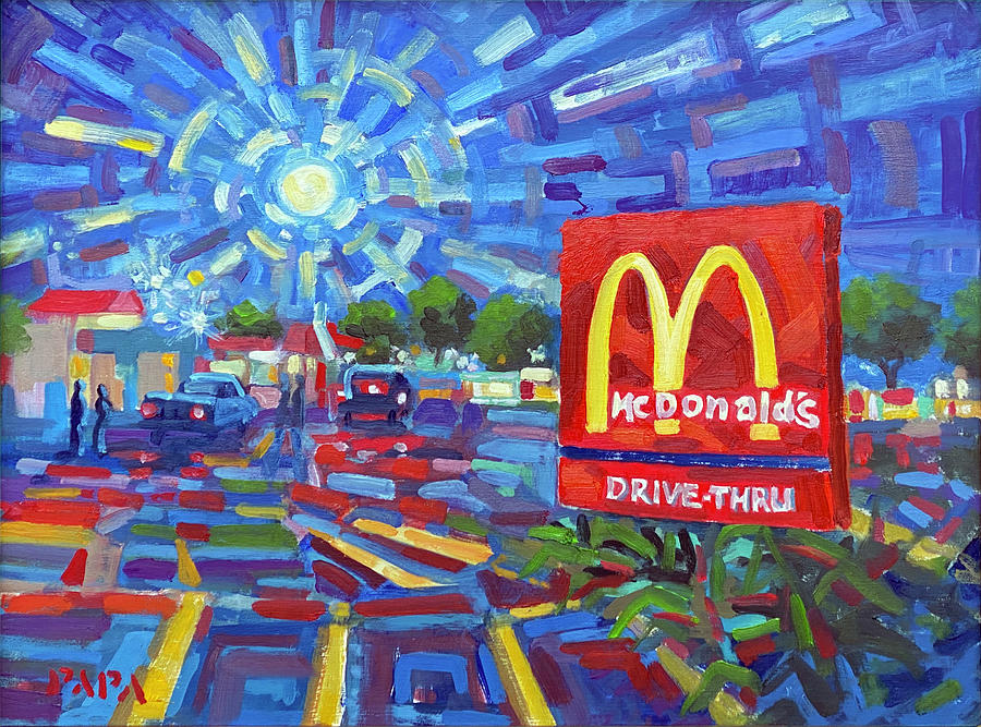 Moon Over McDonalds Painting by Ralph Papa
