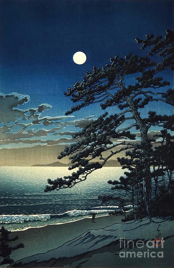 Moon over Ninomiya Beach by Kawase Hasui Painting by Finley Lewis ...