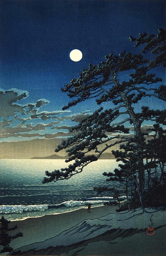 Moon over Ninomiya Beach by Kawase Hasui Poster Painting by Roxanne ...