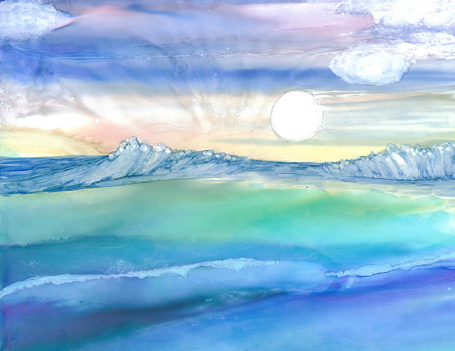 Moon over Ocean Painting by Joyce Clark