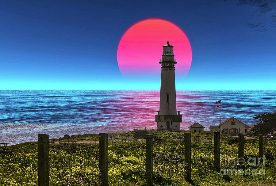 Moon over Pigeon Point Lighthouse California  Photograph by Chuck Kuhn