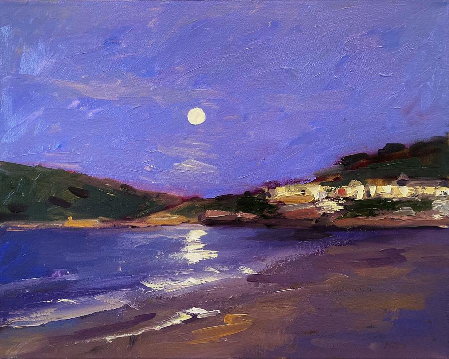 Moon over Port San Luis Painting by R W Goetting