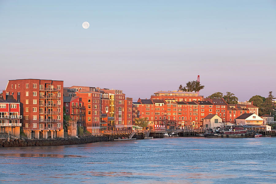 Moon Over Portsmouth Skyline Photograph by Eric Gendron