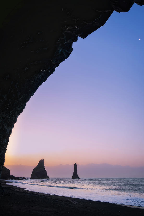 Moon over Reynisfjara Iceland Photograph by Catherine Reading