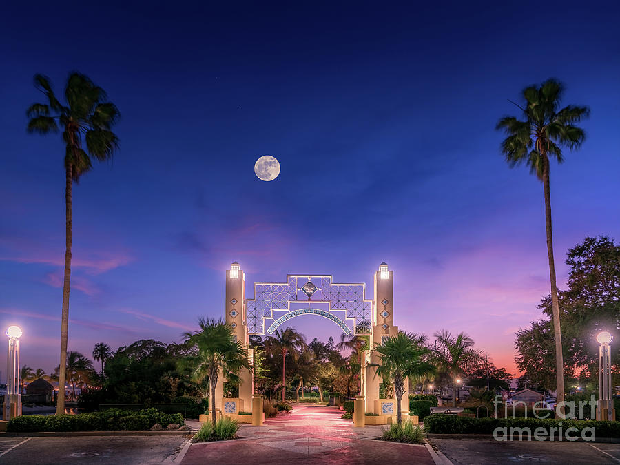 Moon Over Sarasota Bayfront, Florida Photograph by Liesl Walsh